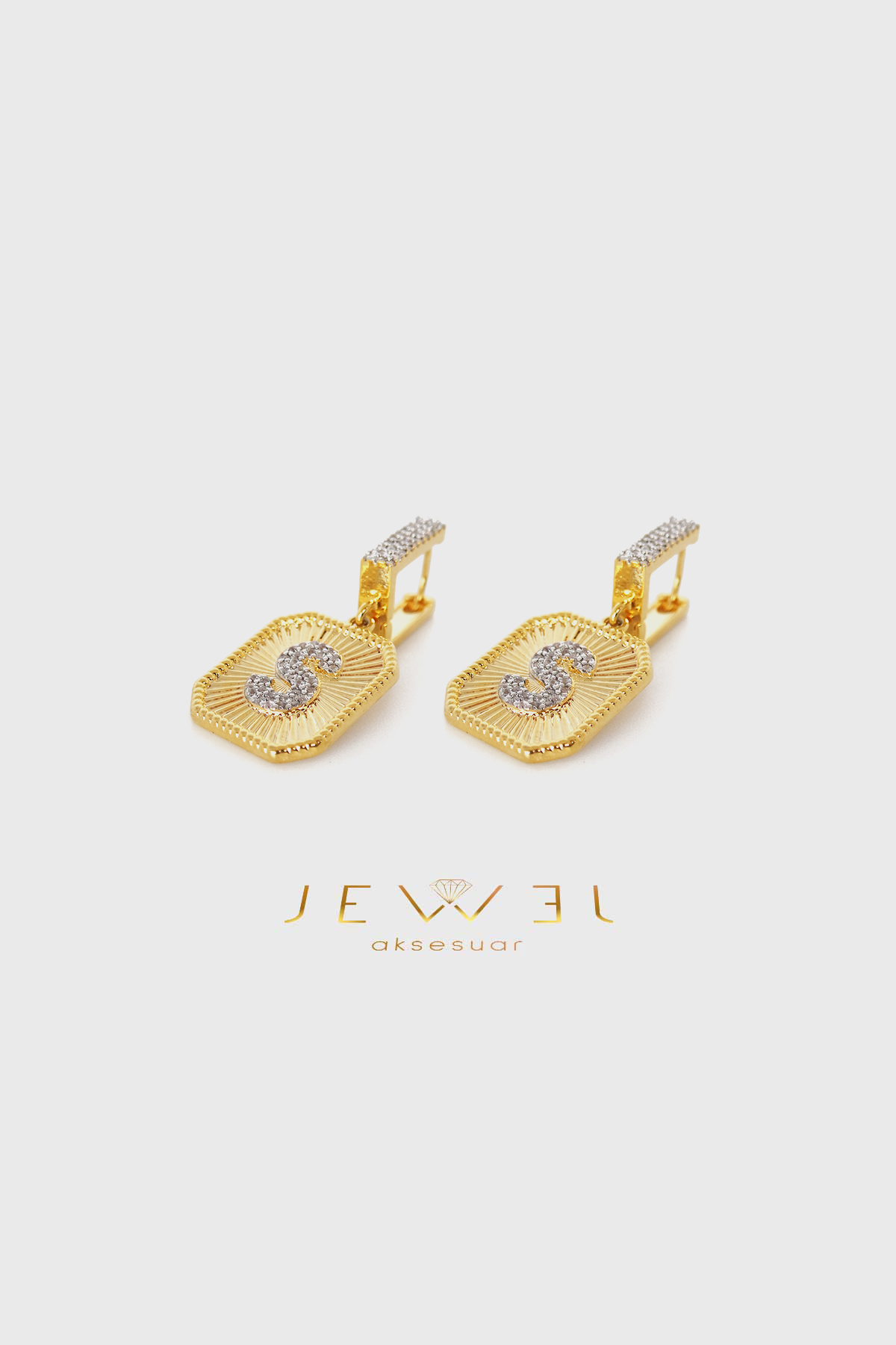 S Harfli Taşlı Küpe