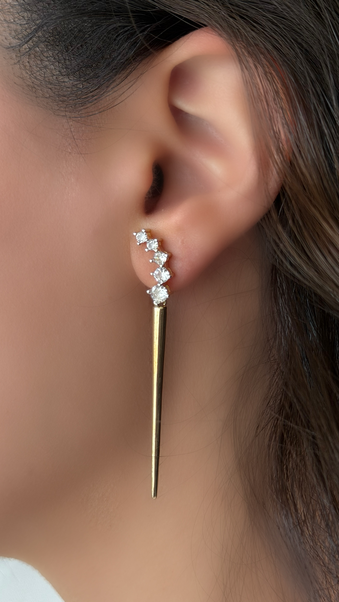 Beş Taşlı Çubuk Gold Küpe