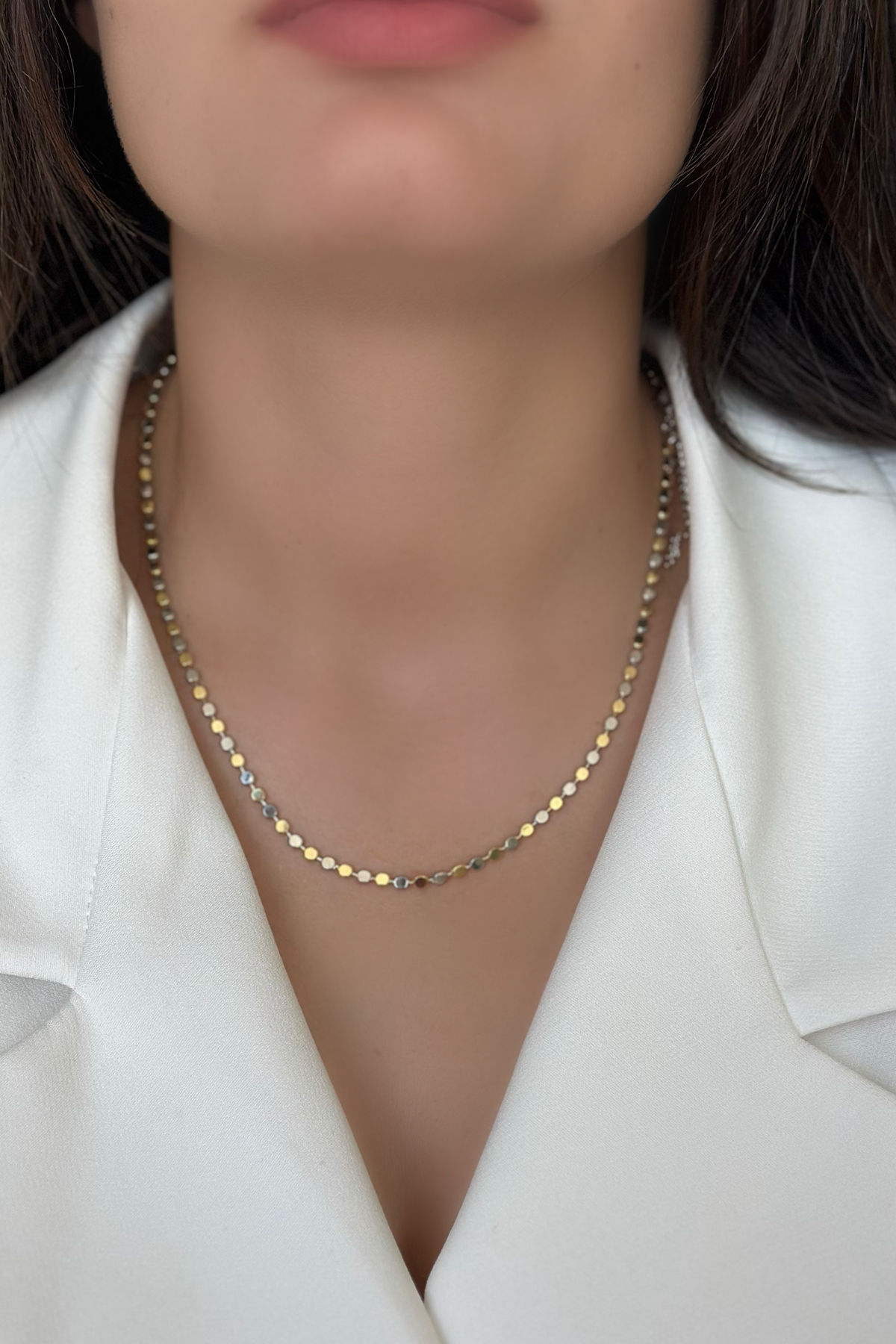 Gümüş Gold Sıralı Oval Kolye