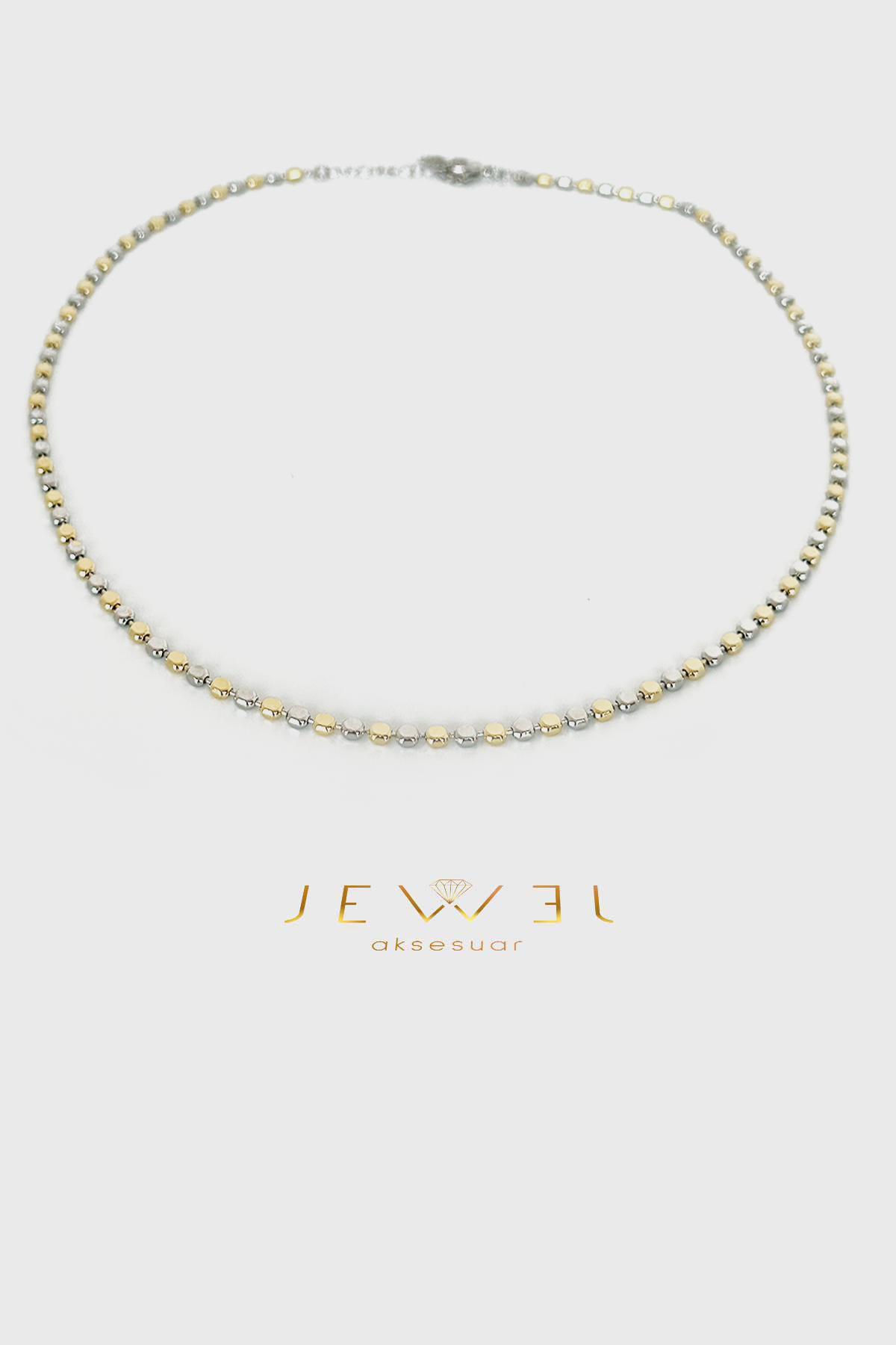 Gümüş Gold Sıralı Oval Kolye