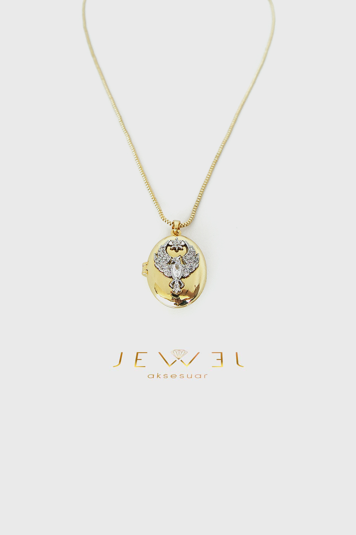 Arya Taşlı Kapaklı Zarif Gold Kolye A Gold Kaplama