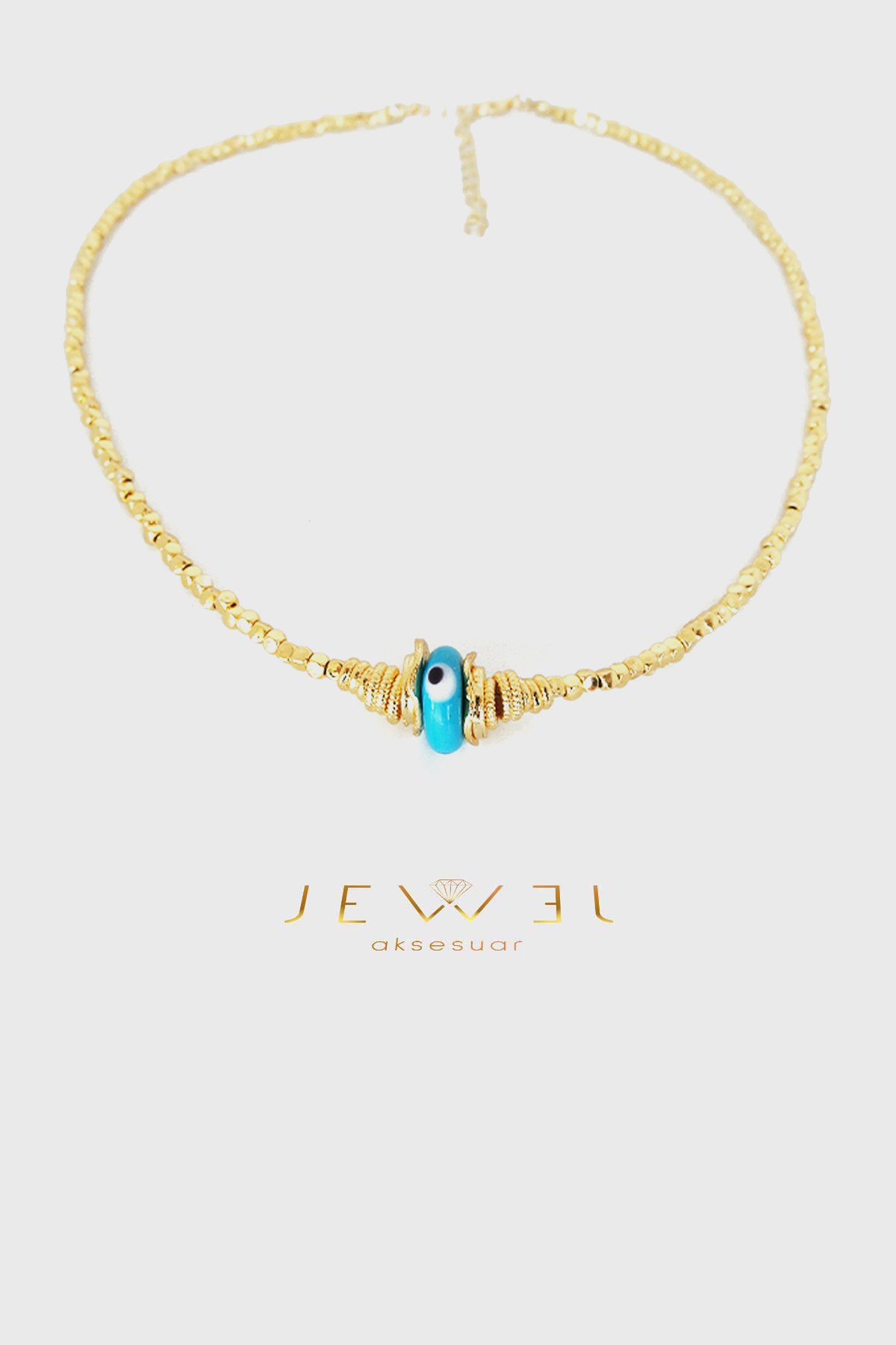 Tek Nazar Boncuk Detaylı Gold Kolye