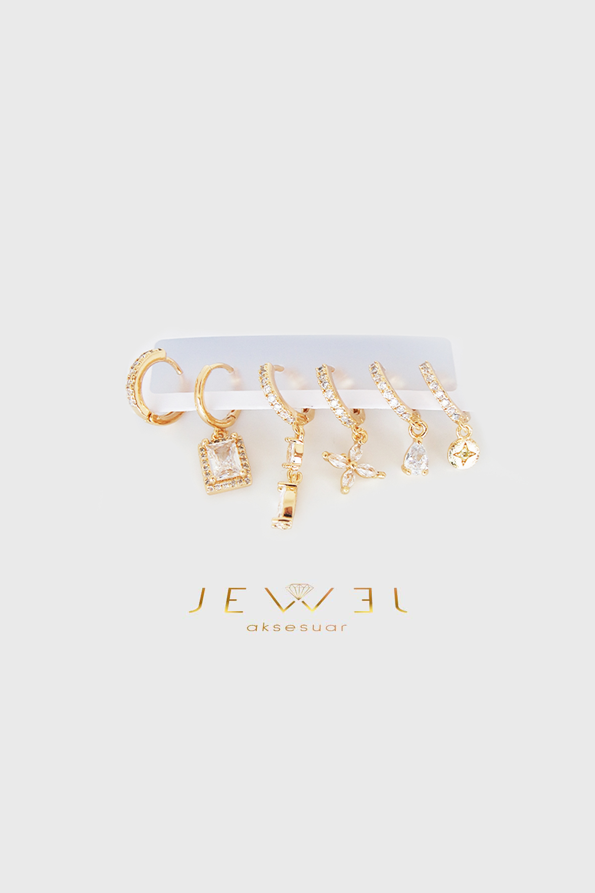 Prism Işıltı Detaylı 6'lı Gold Küpe