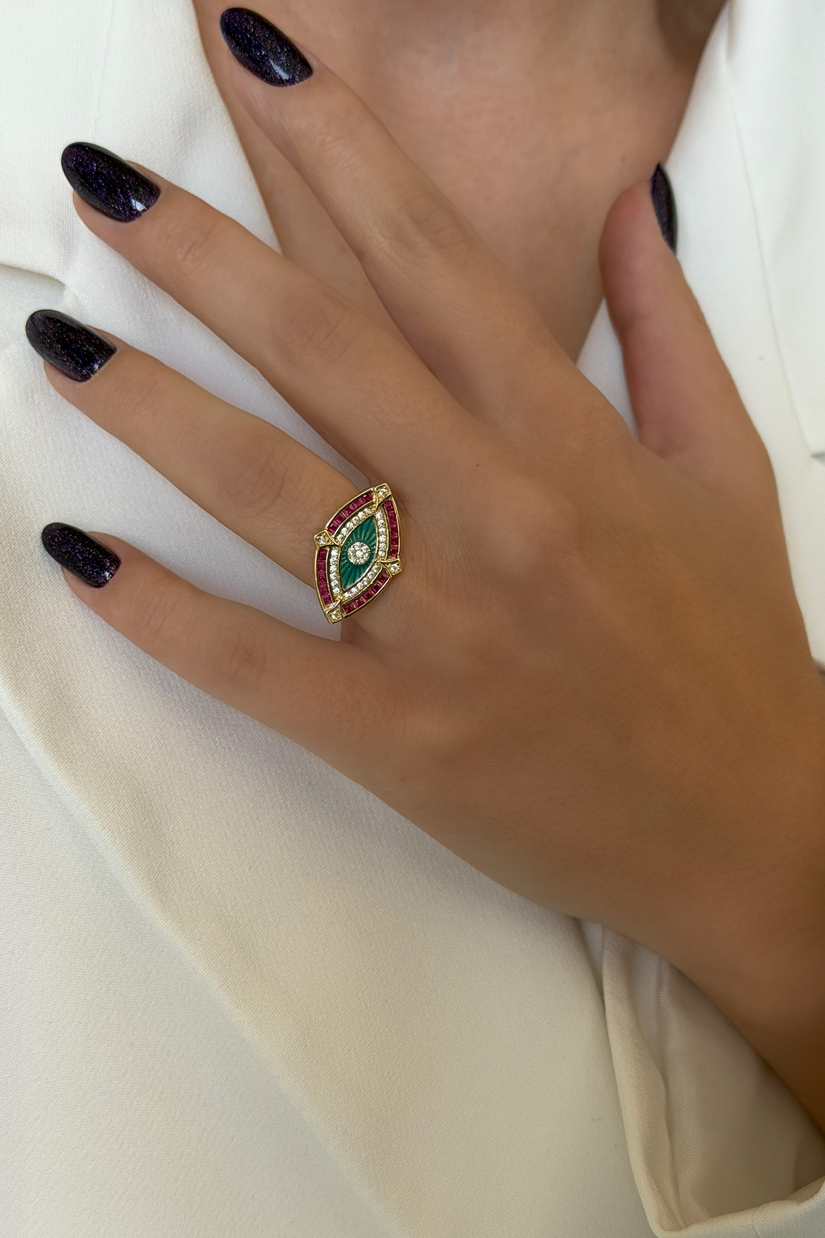 Renkli Taşlı Ra'nın Gözü Gold Yüzük