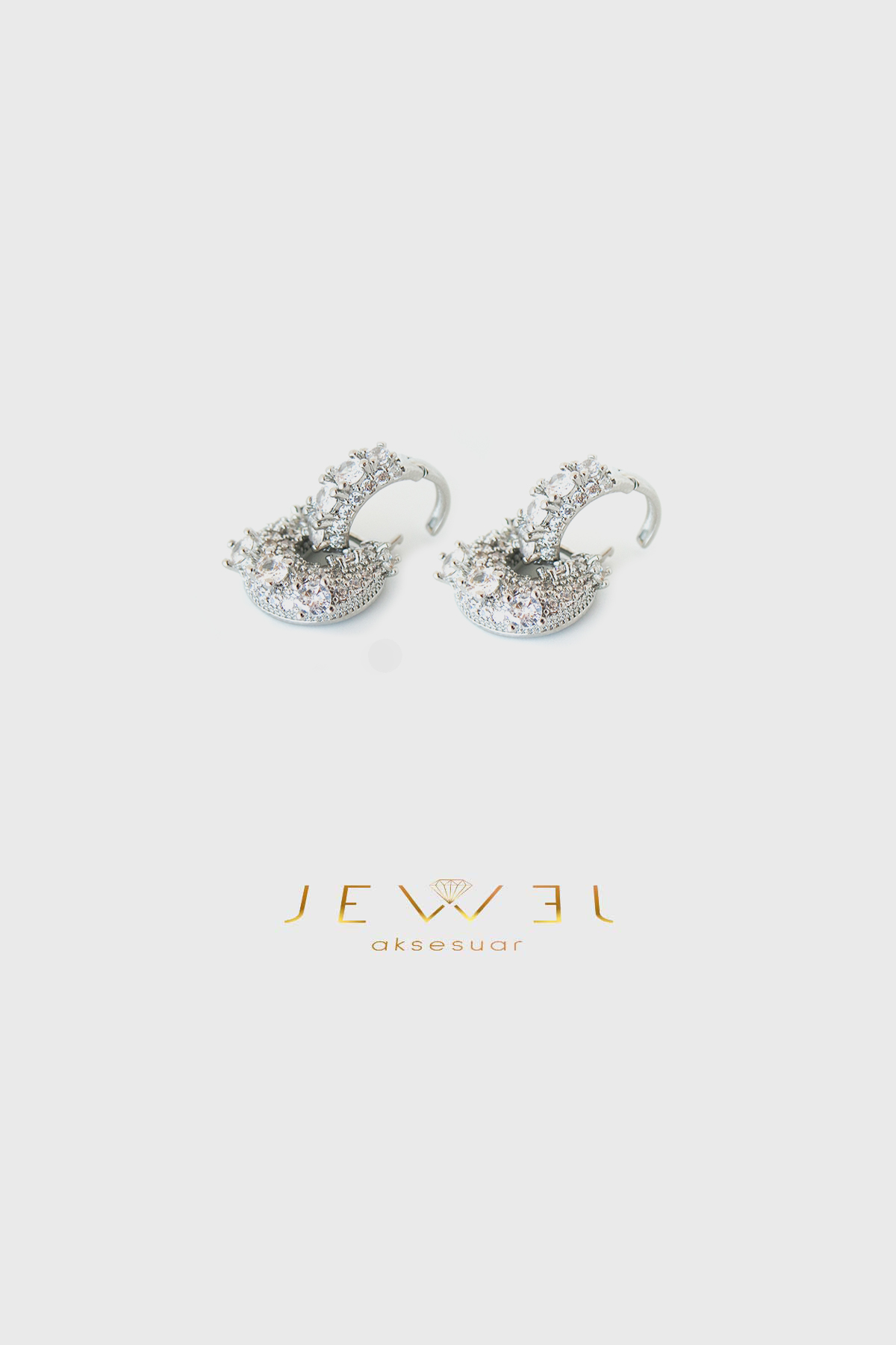 Luxe Yuvarlak Kristal Detay Silver Küpe