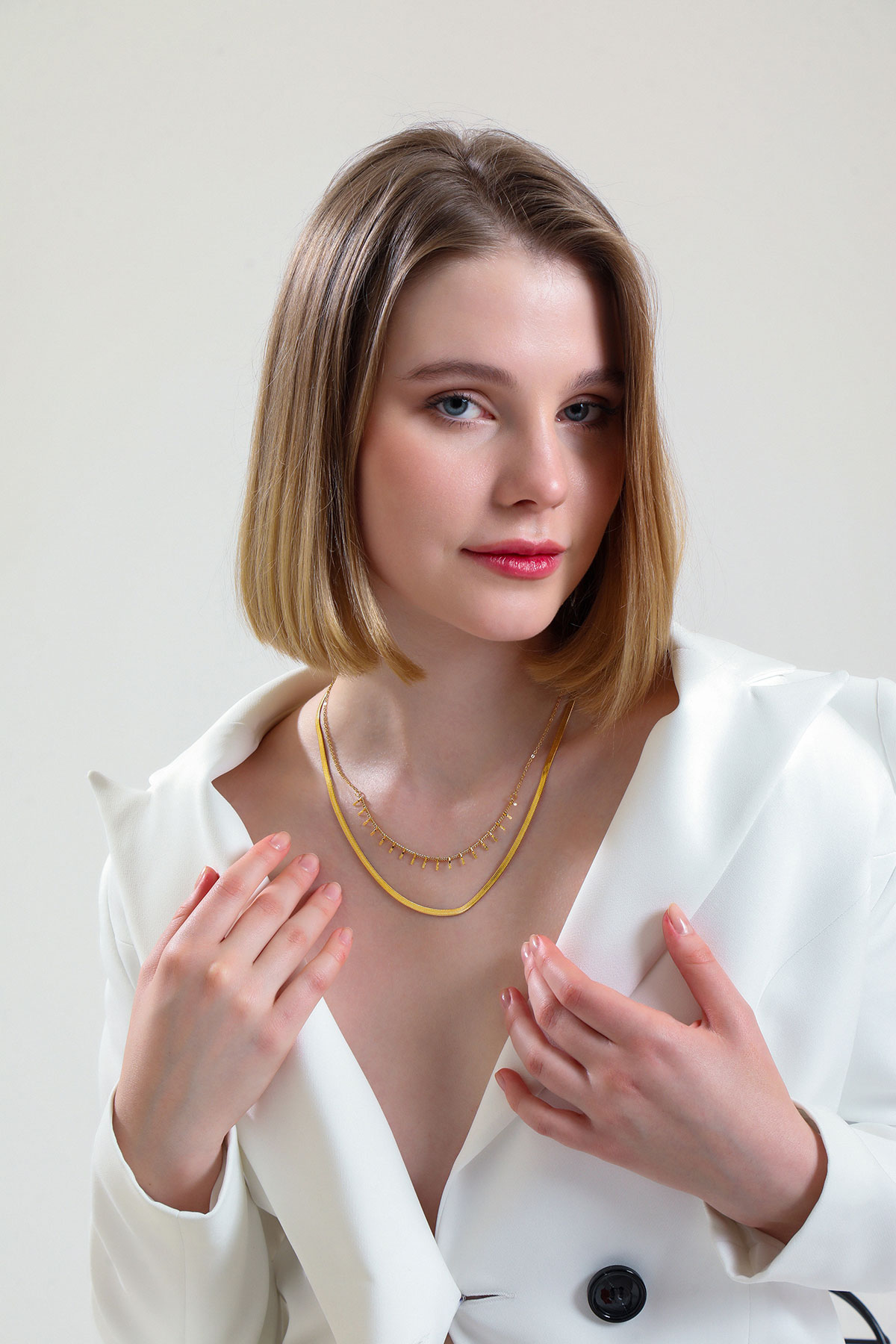 Çift Zincir İtalyan Gold Altın Kaplama Kolye