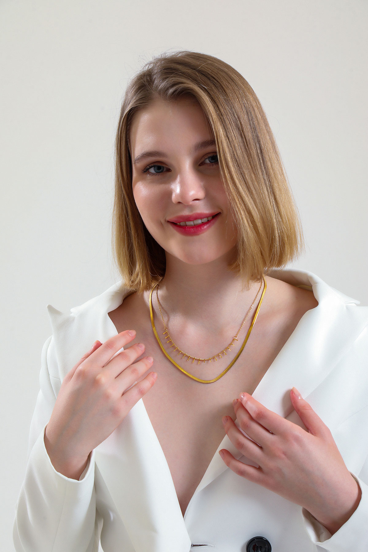 Çift Zincir İtalyan Gold Altın Kaplama Kolye