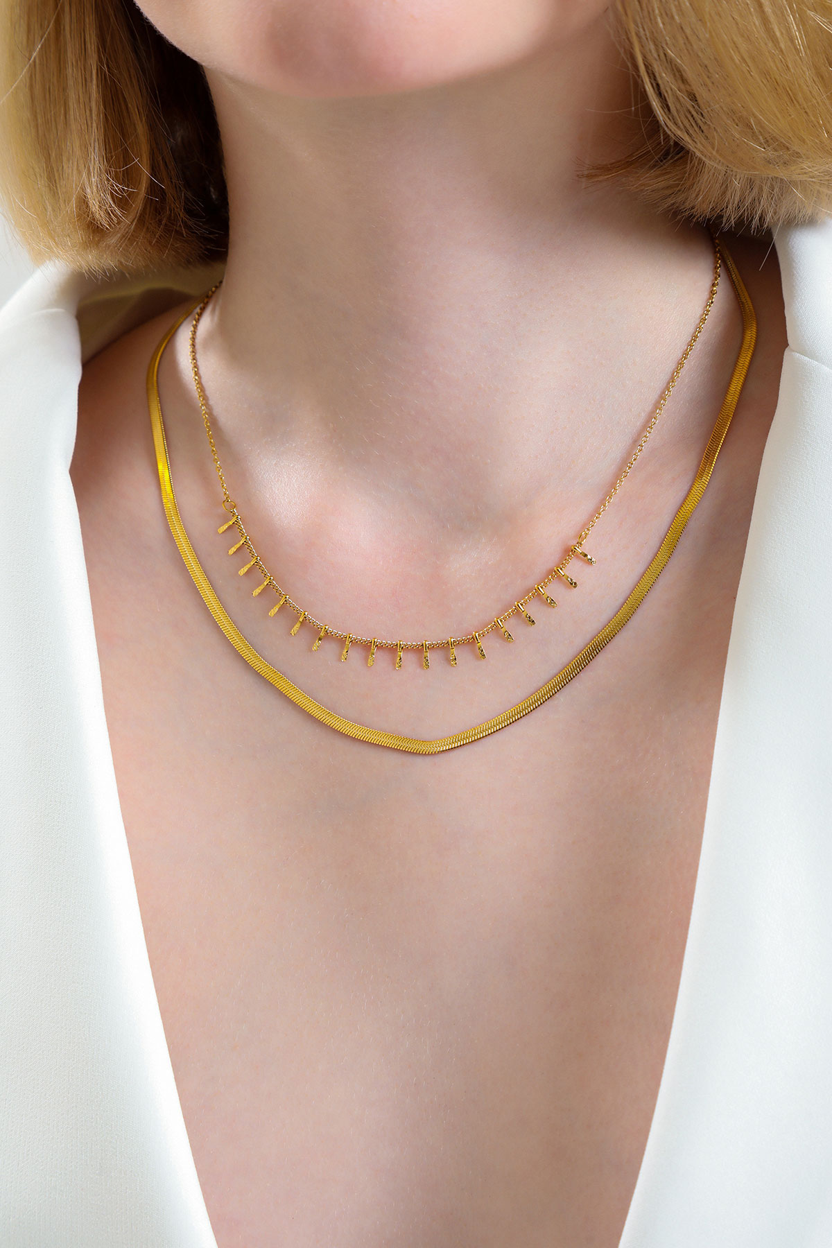 Çift Zincir İtalyan Gold Altın Kaplama Kolye