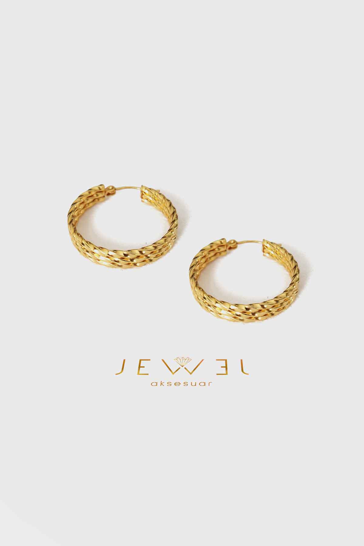 Halkalı Burgu Model Gold Altın Kaplama Küpe