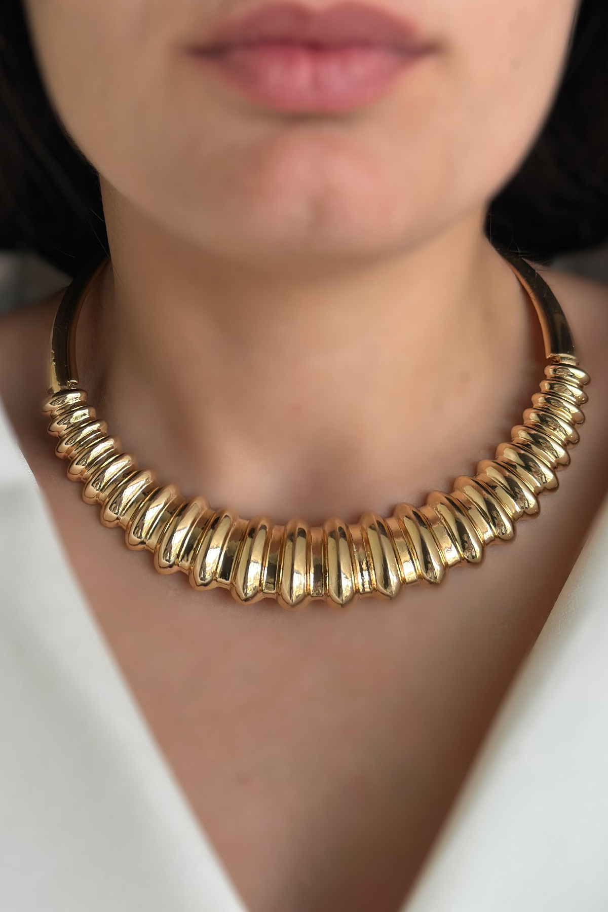 Moonlit Tırtık Kalın Detay Gold Kolye