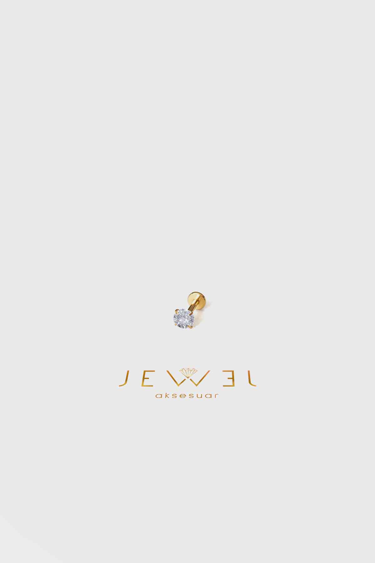 Yuvarlak Pırlanta Taşlı Gold Altın Kaplama Piercing