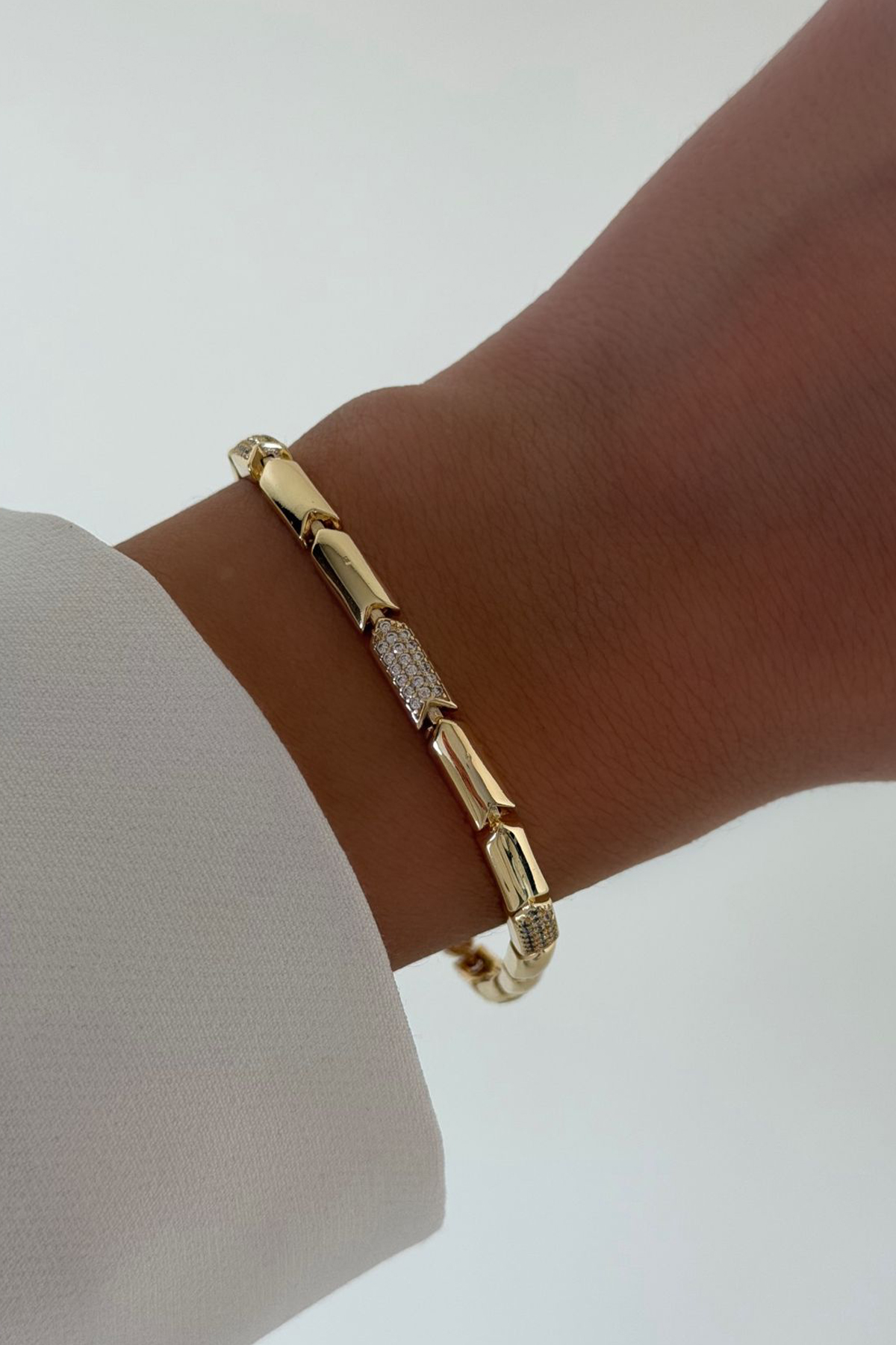 İkili Badem Taş Detaylı Gold Bİleklik