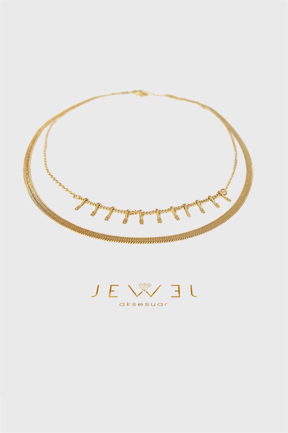 Çift Zincir İtalyan Gold Altın Kaplama Kolye