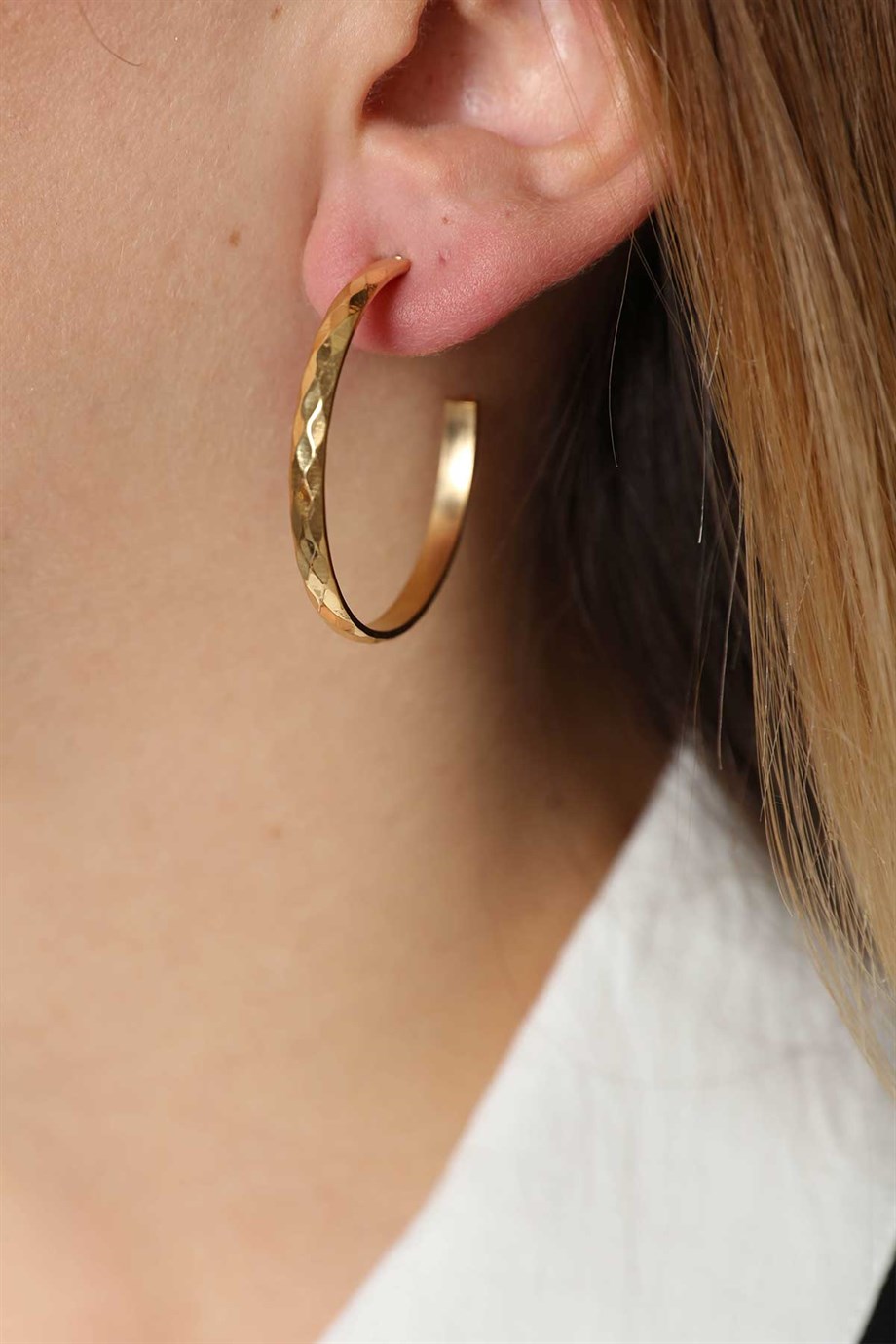 Düz Kalın Baskılı Gold Altın Kaplama Küpe