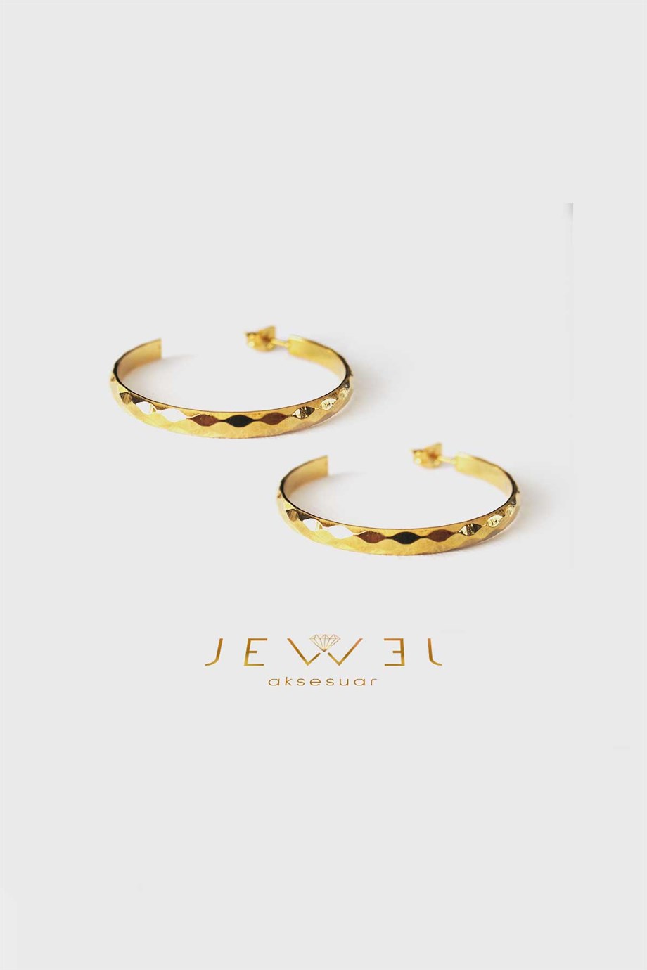 Düz Kalın Baskılı Gold Altın Kaplama Küpe