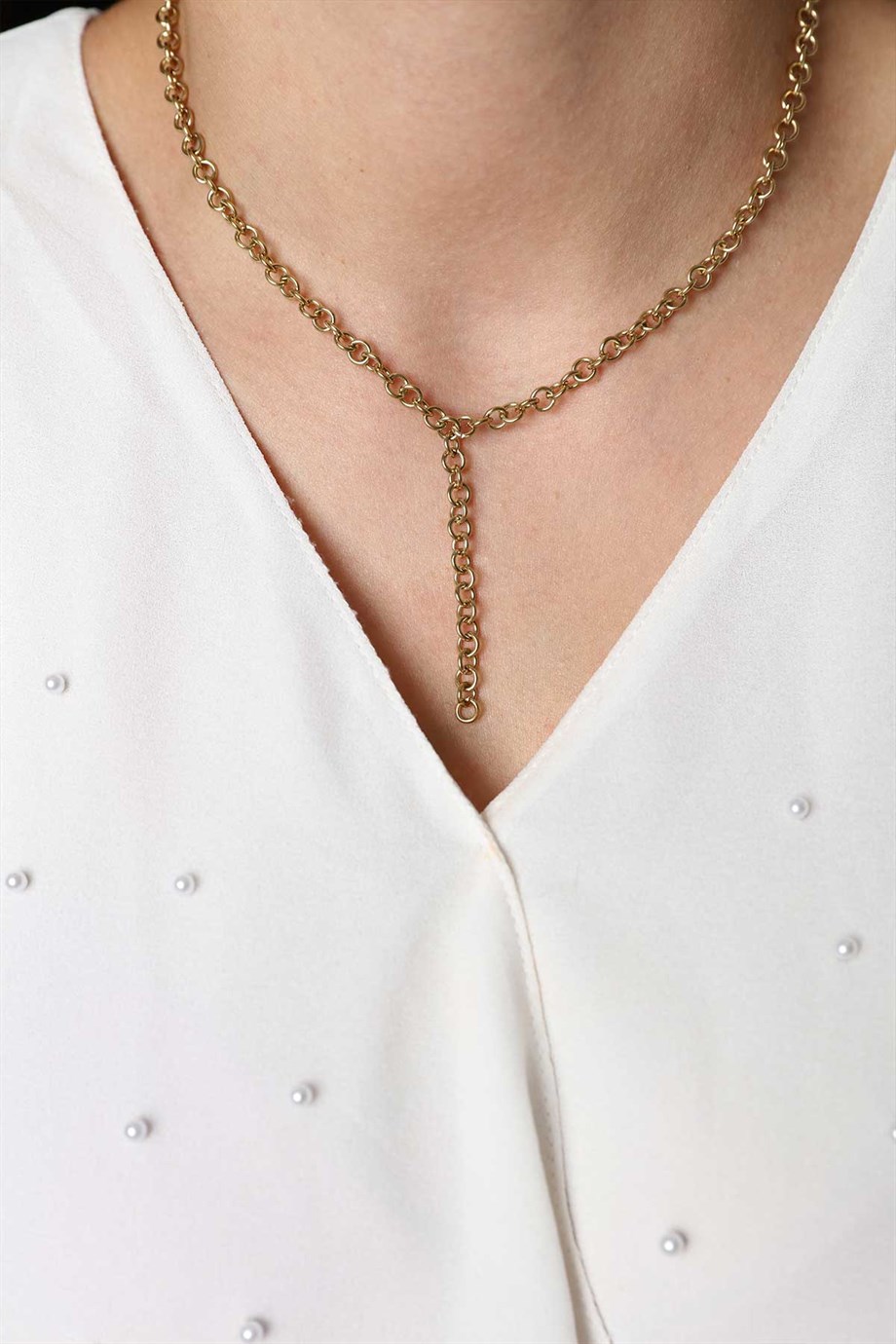 Halkalı Zincirli Gold Altın Kaplama Kolye