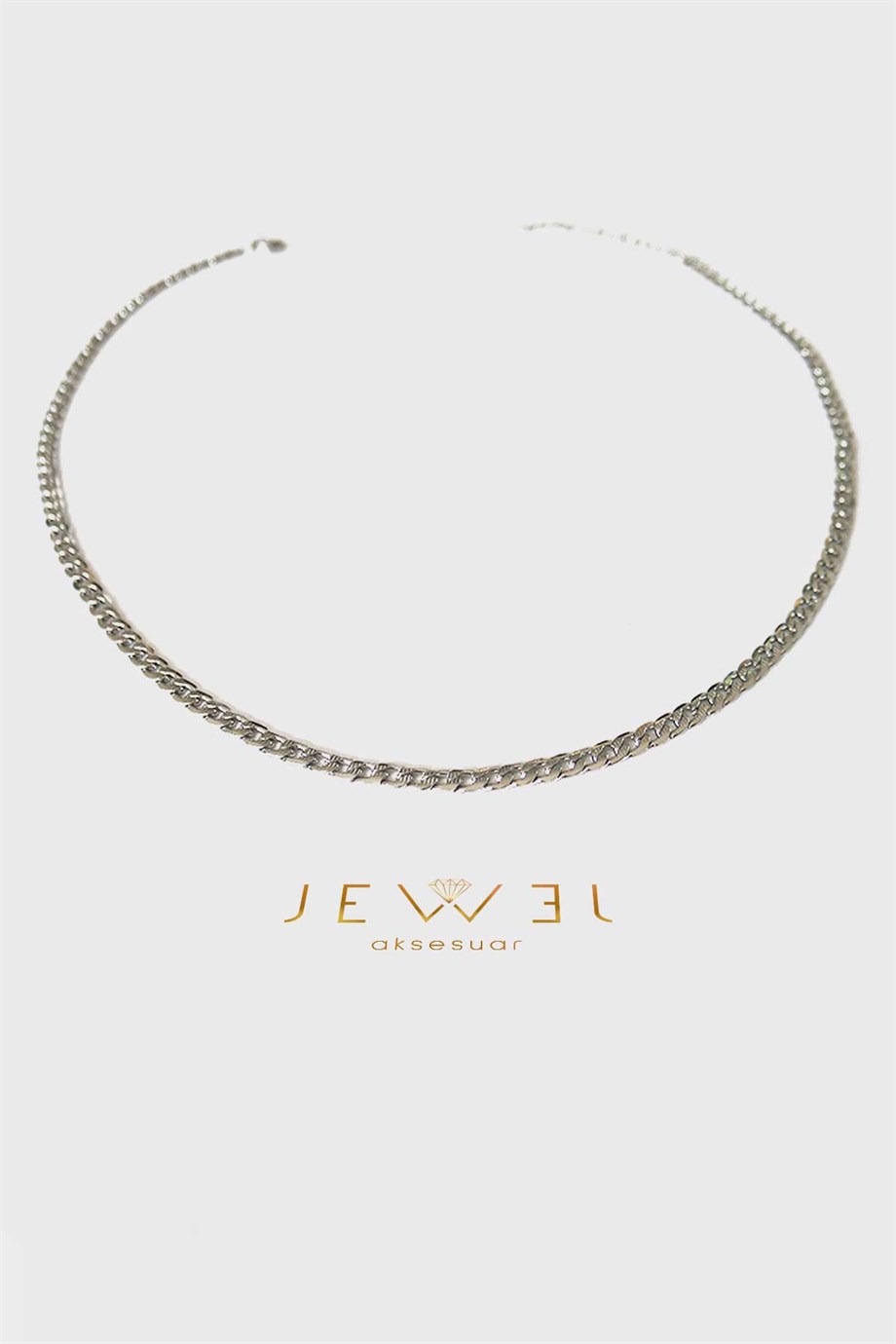 İnce Zincir Beyaz Altın Kaplama Kolye