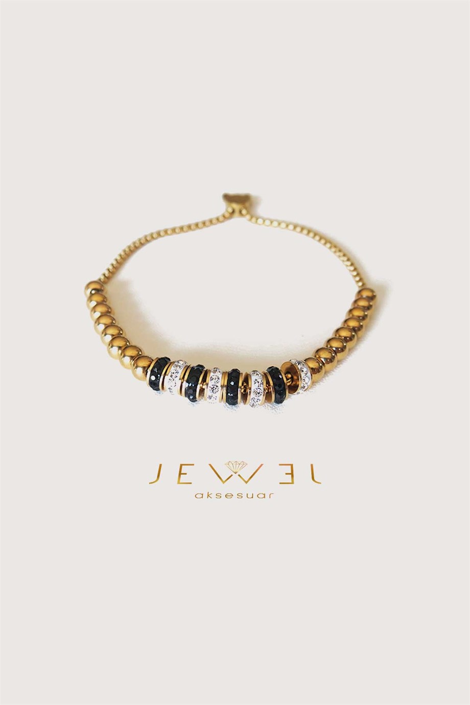P. Model Siyah Taşlı Gold Altın Kaplama Bileklik