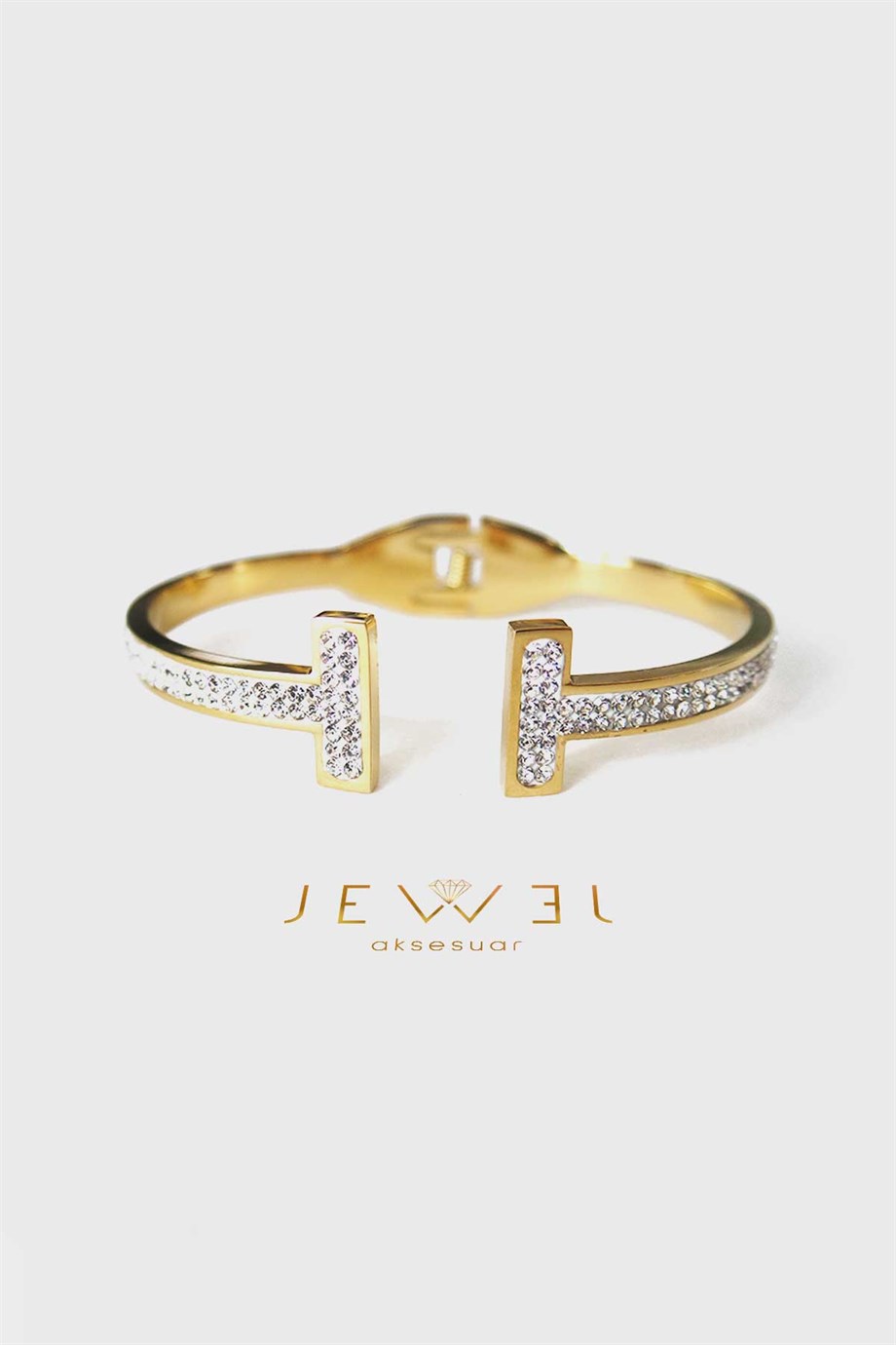 T Model Taşlı Gold Altın Kaplama Bileklik