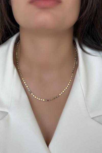 Gümüş Gold Sıralı Oval Kolye