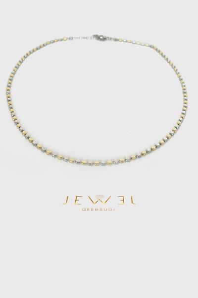 Gümüş Gold Sıralı Oval Kolye
