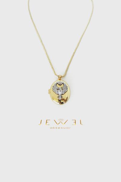 Arya Taşlı Kapaklı Zarif Gold Kolye A Gold Kaplama