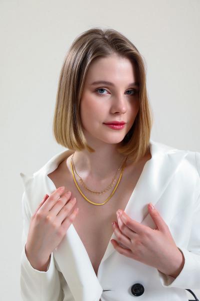 Çift Zincir İtalyan Gold Altın Kaplama Kolye