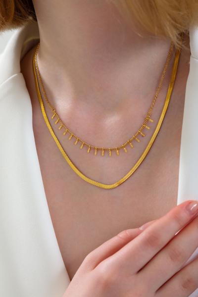 Çift Zincir İtalyan Gold Altın Kaplama Kolye