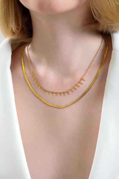 Çift Zincir İtalyan Gold Altın Kaplama Kolye