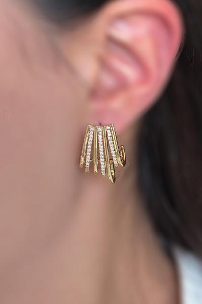 Veyra Çift Işıltılı Modern Gold Küpe