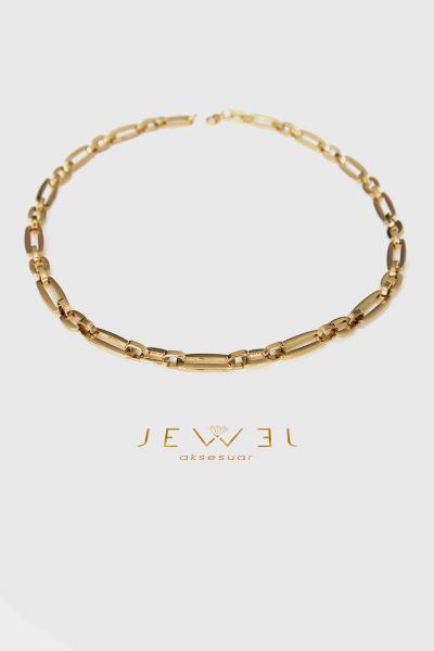 İnce Elips Model Gold Altın Kaplama Kolye