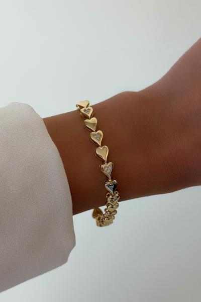 Işıltılı Kalpler Gold Bileklik
