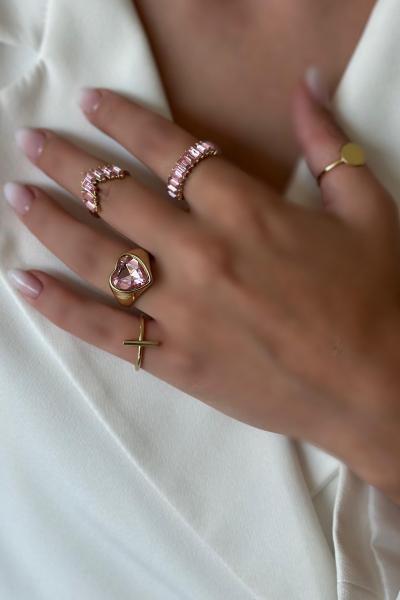 Seyra Pembe Işıltılı Zarif 5'li Gold Yüzük