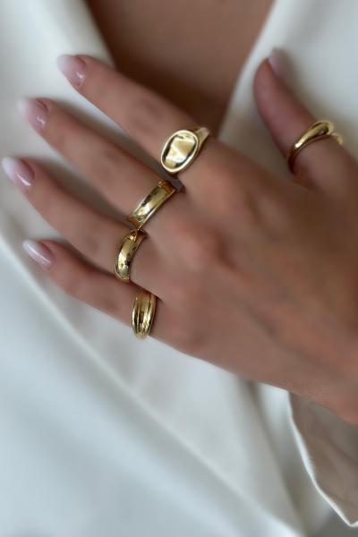Zilva Sade Şık Detaylı 5' li Gold Yüzük