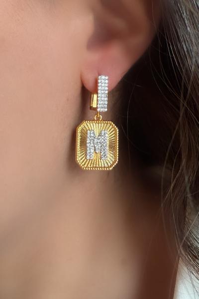 M harfli Taşlı Küpe