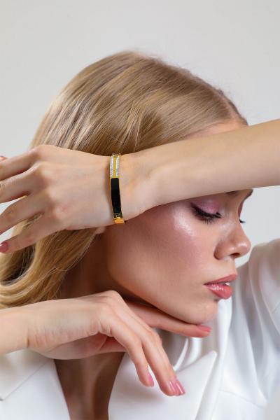 Siyah Şerit Model Gold Altın Kaplama Bileklik