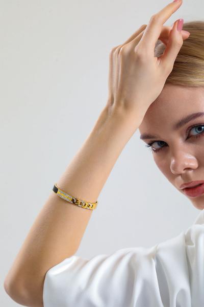 Siyah Şerit Model Gold Altın Kaplama Bileklik