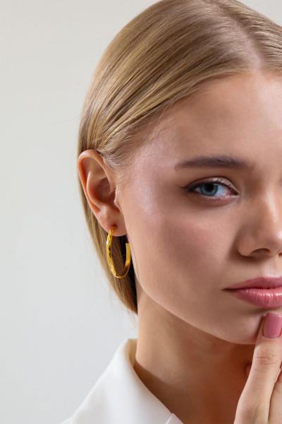 Düz Kalın Baskılı Gold Altın Kaplama Küpe