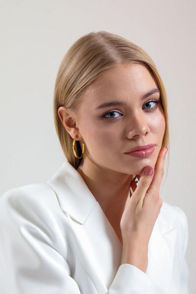 Düz Kalın Baskılı Gold Altın Kaplama Küpe