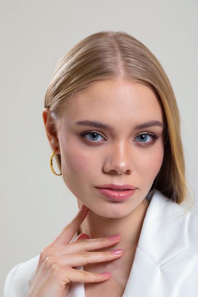 Düz Kalın Baskılı Gold Altın Kaplama Küpe