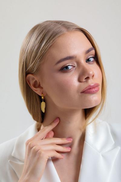 Büyük Düz Yaprak Gold Altın Kaplama Küpe