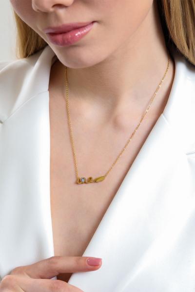 Love Yazılı Gold Altın Kaplama Kolye