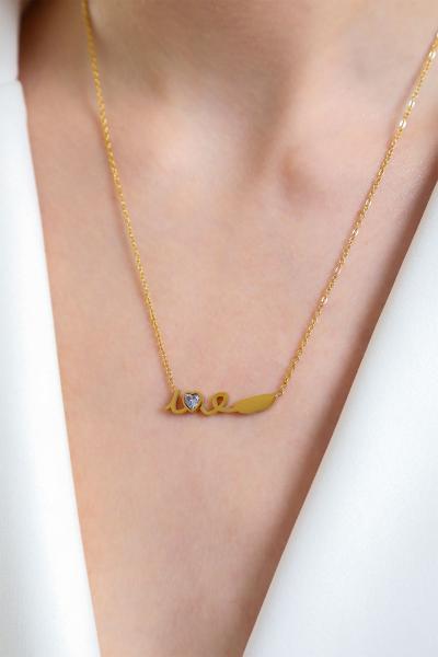 Love Yazılı Gold Altın Kaplama Kolye