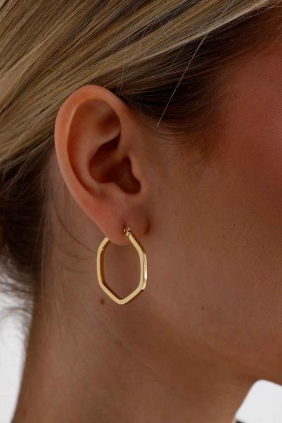 Altıgen Düz Gold Altın Kaplama Küpe