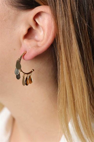 Damla Detaylı Gold Altın Kaplama Küpe