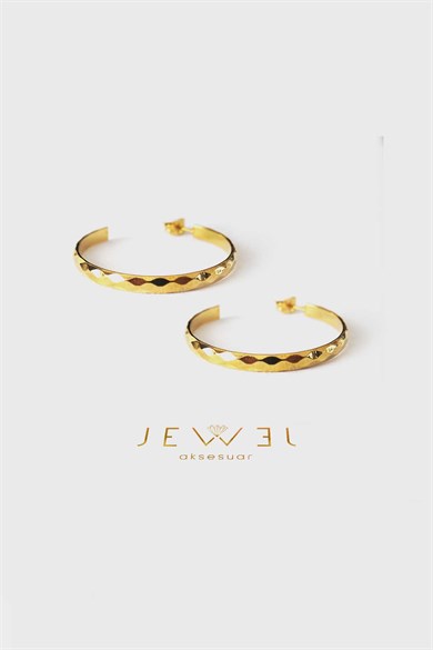 Düz Kalın Baskılı Gold Altın Kaplama Küpe