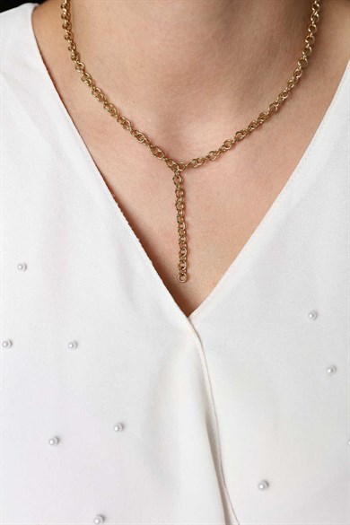 Halkalı Zincirli Gold Altın Kaplama Kolye