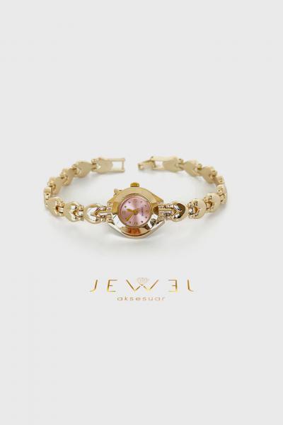 Pembe Kalp Detaylı Gold Saat