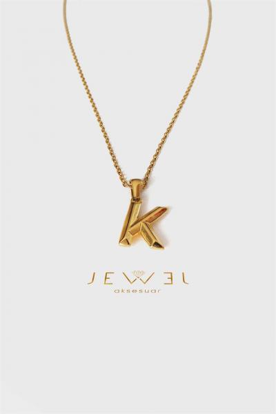 K Harfi Büyük Gold Altın Kaplama Kolye