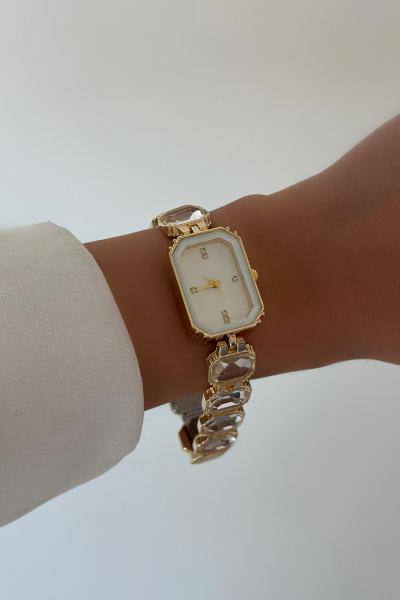 Büyük Taşlı Beyaz Gold Saat